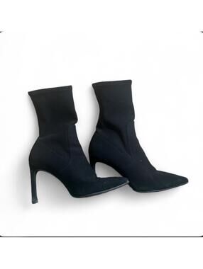 Stuart Weitzman Stuart Stretch Booties 100 Sock Black Leather 4" Heel Sz 9 Spain